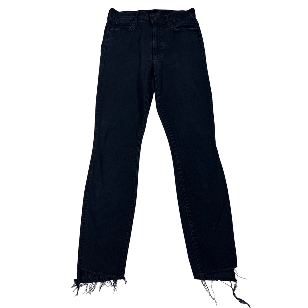 MOTHER The Stunner Zip Ankle Step Fray Jeans Not Guilty Black Women's Size 26